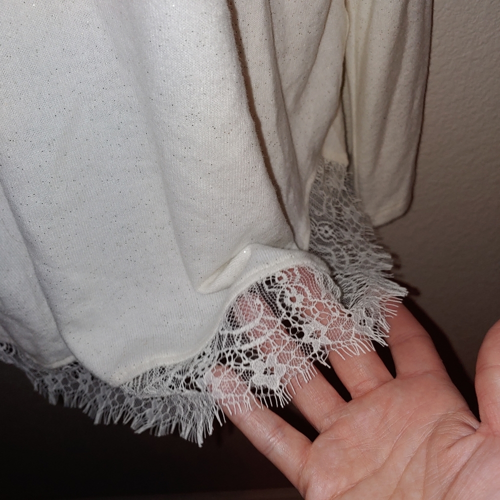 Lauren Conrad glitter blouse lace trim open back - Picture 4 of 11